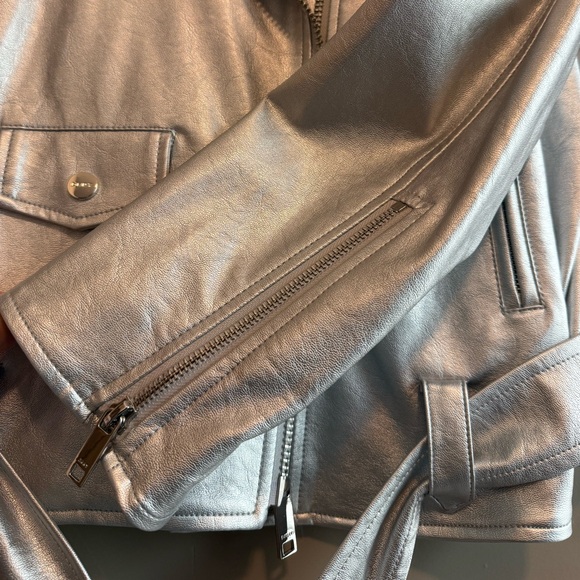 NWT Faux Leather Silver Moto Jacket by DKNY - Picture 9 of 10